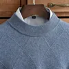 Herrtröjor 2023 Halv Hög krage Pure Cashmere Sweater Pullover Middle Aged Solid Diamond Jacquard Winter Sticked