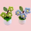 Flores decorativas feitas à mão, fio pequeno em vaso, crochê, simulação de flores, mesa colorida, planta inchada, decoração de carro