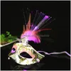 Party Masks 10sts LED Glow Flash Light Up Feather Masquerader Venetian Costumes Födelsedagsbröllop Kostym Halloween Jul Drop de Dhspx