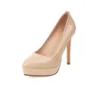 Chaussures de robe Plus Taille 42 43 Cuir Verni Couleur Nude Concise Dames Bureau Carrière Pompes Plateforme Sexy Bout Pointu Mince Talons Hauts Stilettos