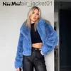 Kvinnors päls faux päls ins chic street mode flickor blå beskurna plysch päls kvinnor vinter 2023 ny trend faux kanin päls jacka rockar korta outwear j230921