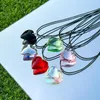 Pendant Necklaces Salircon Fashion Y2K Shiny Transparent Heart Choker Simple Leather Wax Cord Chain Necklace Trend Street Jewelry