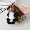 Plush Keychains High Quality Real Mink Fur Keychain Small Panda Women Bag Ornaments Pendant Plush Cute Bear Car Key chain Metal Ring Kids Gifts 230921