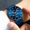 Reloj Hombre Crrju Men Blue Watches Chronograph Ultra Thin Date Fashion Wrist Watch for Men Man Mesh Strap Casual Quartz Clock2965