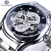 Forsining Uhr Classic Dragon Design Silber Edelstahl Diamant Display Männer Automatische Armbanduhren Top Marke Luxus Montre H280f