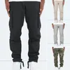 Men's Pants Men Cargo Multi Pockets Elastic Waist Drawstring Long Trousers Solid Color Loose Mid