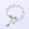 Bracelets de charme Minar Ethnique 14K Plaqué Or Cuivre Vert Couleur Pierre Naturelle Jade Bambou Joint Sac Chanceux Pendentif Pour Femmes Dame