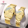 Otros relojes CHENXI Conjuntos Reloj de vestir de moda con correa de acero inoxidable dorado para hombres Pareja de lujo a prueba de agua y mujeres 230921