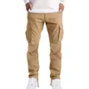 Men's Pants Four Seasons Street Casual Sports Double Pleated Design Solid Color Multi Pocket Straight Tube Zipper Leg Drawstring