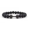 Strand High Quality Men's Beaded Bracelet Natural Black Matte Agate Dumbbell Charm Energy Fitness Barbell Fashion Jewelry