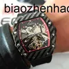 Часы Richardmill Richar Millesrs Same Carbon Fiber Мужские полностью автоматические механические червоточины с полым водонепроницаемым маховиком Zebra Silver Sh