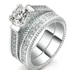 2 ensembles de luxe populaires de 15 ct de diamants de haute qualité incrustés d'une bague en or blanc 14 carats 182L