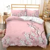 Sängkläder set körsbärsblommor täcke täcker kung queen size japansk sakura träd rosa blommig vår vintage kulturell uppsättning för kvinnor flickor 230921