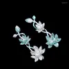 Boucles d'oreilles pendantes ZOCA fleur élégante 925 argent Sterling Lotus luxe bleu rétro vert AB couleur femmes bijoux fins