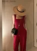 Kvinnors jumpsuits Rompers Summer Women Casual Runway Wide Leg Jumpsuits Female Fashion Elegant Axless Long Jumpsuit Sexy Rompers L230921