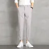 Men's Pants Brand Summer Men Dress Solid Color Fashion Thin Trousers Business Casual Mid Straight Ankle-Length