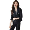 Женские брюки из двух предметов, винтажный деловой пиджак с зубцами, пальто и прямые костюмы, осенний элегантный офисный женский тонкий комплект, модный 230921