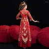 エスニック服2023エレガントなフェニックス刺繍チョンサム中国の伝統的な結婚式の宴会スタイリッシュな花嫁ヴィンテージQIPAO