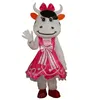 Costume da mascotte mucca vestito rosa di Halloween Personaggio a tema cartone animato di alta qualità Carnevale unisex per adulti Taglia Natale Festa di compleanno Vestito operato