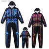 Familjsmatchande kläder Halloween Party Costumes Family Matching Clothing Set Skull Print dragkedja Hooded Jumpsuit övergripande mjuk mjuk pyjamas familj look t230921