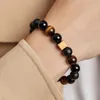 Charm Armband European och American Fashion 10mm Tiger Eye Black Agate Men's Armband