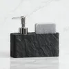 Distributeur de savon liquide avec éponge pour évier de cuisine et salle de bain, imitation roche noire, distributeur de savon liquide pour les mains et la vaisselle 230921