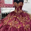 Mexi Wine Red Ball Gown Quinceanera Dresses Embroidery Ruffle Bottom Applique Lace Sweet 16 Dress 15th Prom Party Vestidos