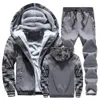 Herrspårar Vinter Men Tracksuit Hooded Sportswear Zipper Jacket Fleece Trousers Men's Warm Solid Color Casual Men's Sports Suit 230920