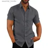 Camisas masculinas de algodão linho venda quente camisas de manga curta masculina verão cor sólida gola virada para baixo casual estilo praia plus size l230921