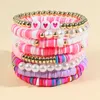 Strand Love Heart Bracelet Set For Women Bohemian Colorful Soft Pottery Beaded Holiday Beach AM5238