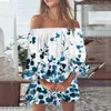 Casual Dresses Summer For Women Vintage Print Beach Sexig Off Axel Tunic Sundresses Loose Fit Bell Sleeve Ruffle Shirt Dress