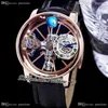 2022 Astronomia Tourbillon Zwitsers quartz herenhorloge rose goud blauwe hemel skelet 3D globe wijzerplaat zwarte lederen band super editie pur304l