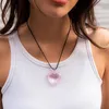 Pendant Necklaces Salircon Fashion Y2K Shiny Transparent Heart Choker Simple Leather Wax Cord Chain Necklace Trend Street Jewelry