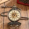 Pocket Watches Roman Numerals Transparent Hollow Flowers Bronze Mechanical Hand Winding Watch Antique Birthday Gifts Fob Chain Timepiece