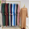 Ethnic Clothing Under Abaya Inner Long Slip Dress Solid Color Smocked Cuffs Islamic Clothing Muslim Woman Casual Dubai Turk Modest Hijabi Robe 230921