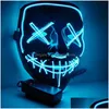 Party Masks Led Mask Halloween Masque Masquerade Neon Light Glow in the Dark Horror Glowing Masker Mixed Color Drop Delivery Home Gard Dhmdq