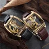 Orologio meccanico automatico trasparente da uomo Steampunk Skeleton Luxury Gear Orologio da uomo in pelle a carica automatica Orologi montre hom294n