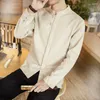 Camisas casuales para hombres 2023 Primavera Lino Manga larga Color sólido Camisa de algodón Tops Hombres
