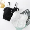 Camisoles & Tanks Sexy Lace Camisole Pearl Design Pucker Bra Tops Girl Cute Fashion Vest Wire Free Bralette Breathable Underwear Female