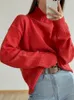 Women's Sweaters Women's Turtleneck Sweater Basic Soft Red White Long Sleeve Knitted Top Pullover Classic Solid Vintage Winter Sweaters for Women J230921