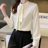 Women's Blouses Pullover Shirt Long Sleeve Shirts 2023 Autumn Blusas Female Tops Ladies Solid Color Satin Bow Casual 1103