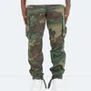 Men's Pants Men Cargo Multi Pockets Elastic Waist Drawstring Long Trousers Solid Color Loose Mid