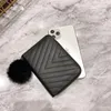 Wallets Women Short Wallet PU Leather Large Capacity Ladies Coin Purse Cards Holder Money Bag Solid Wool Ball Bow Clutch