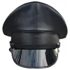 Bérets casquette de sécurité pour boîte de nuit, chapeau militaire en cuir PU noir, visière de Bar de nuit, capitaine adulte hommes/femmes