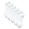 Chaussettes en dentelle à volants pour femmes, 5 paires, mignonnes, en Polyester et coton, amples, tricot, couleur unie, longues, respirantes, Tube moyen, automne et hiver