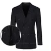 Men s Suits Blazers Slim Fit 3 Piece Double Breasted Black Pinstripe Tuxedo Suit Set for Wedding Prom 230921