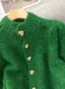 Kvinnors tröjor Green Sticked Cardigan Sweaters Autumn Half High Collar Sweet Casual Korean Fashion Winter New Casual Jacket L230921