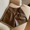 Shorts femininos mulheres chique moda bolsos laterais preto falso couro vintage cintura alta zíper feminino calças curtas mujer pu y2k sexy