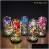 Nattljus Led Light Artificial Eternal Rose Beauty Djuret i glas guldfolie blomma valentiner dag gåva förtrollad älva d otgn9