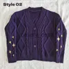 Suéteres femininos falam cardigan roxo escuro mulheres agora suéter estrela bordado cardigans de malha tay lor vintage v pescoço suéter y2k menina casaco top j230921